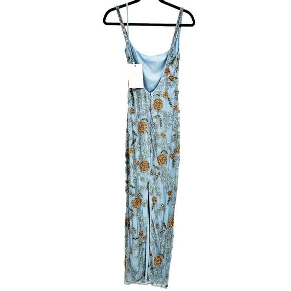 Mac Duggal Beaded Floral Column Gown Dress Sleeveless Dusty Blue Size 16 NWT - Picture 8 of 14